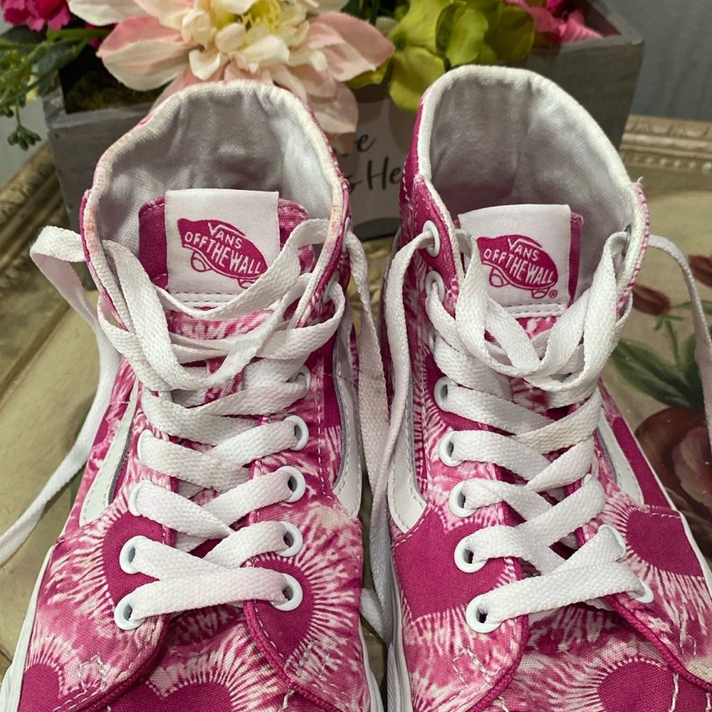 Vans Off the Wall Sk8-Hi Tapered Tie-Dye Hearts Fuchsia Pink Men 5.5 Women 7 - Picture 8 of 13